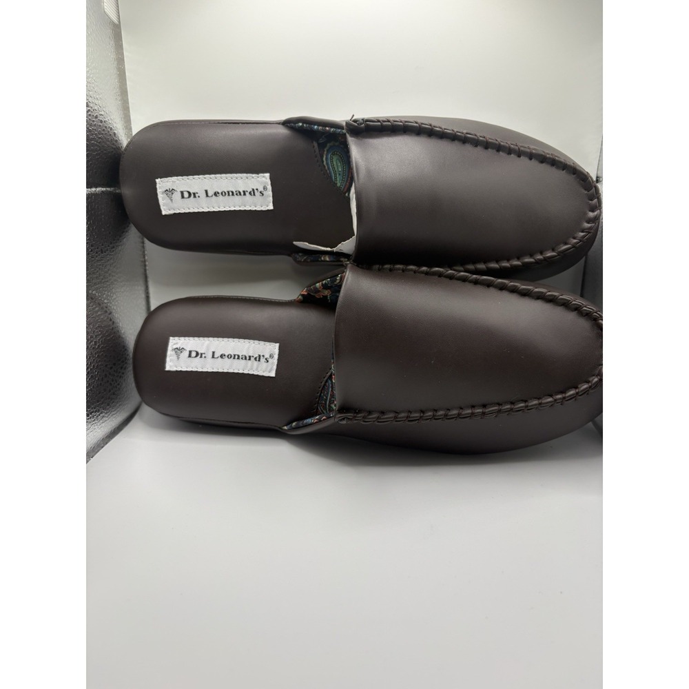 Dr. Leonard's Men's Open-Back Slippers Paisley Lining Round Toe Sz 10